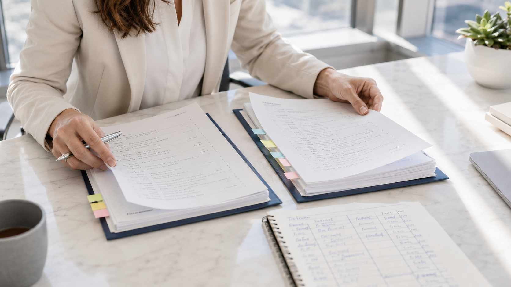 Legal professional comparing an original production with a supplemental document set