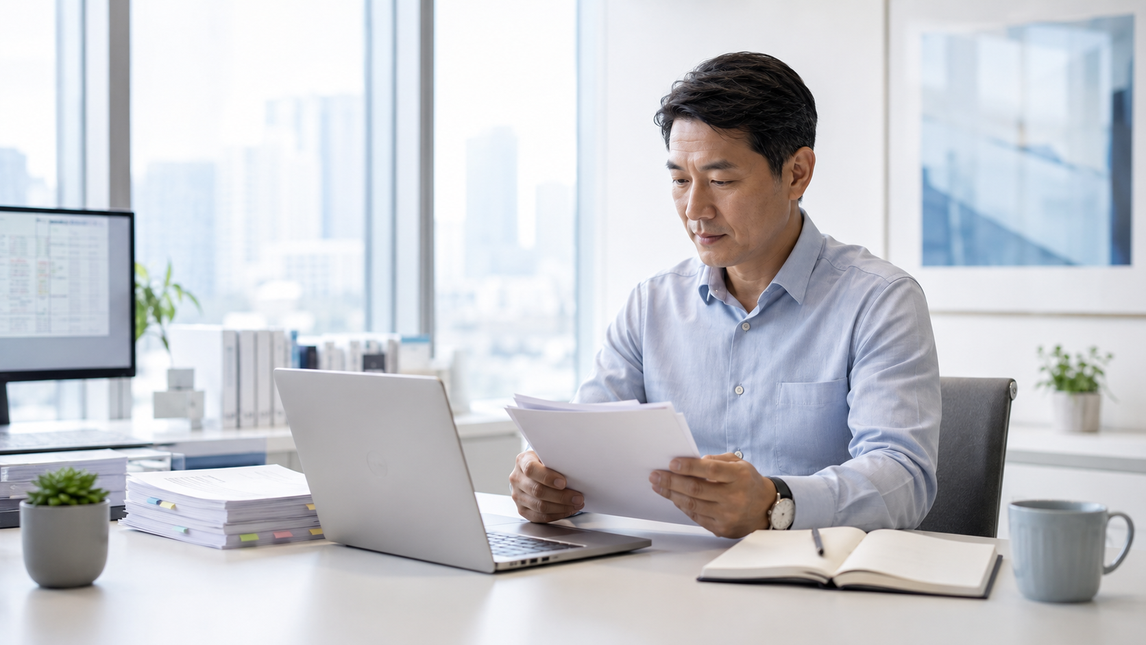 Paralegal reviewing a legal document production before Bates numbering