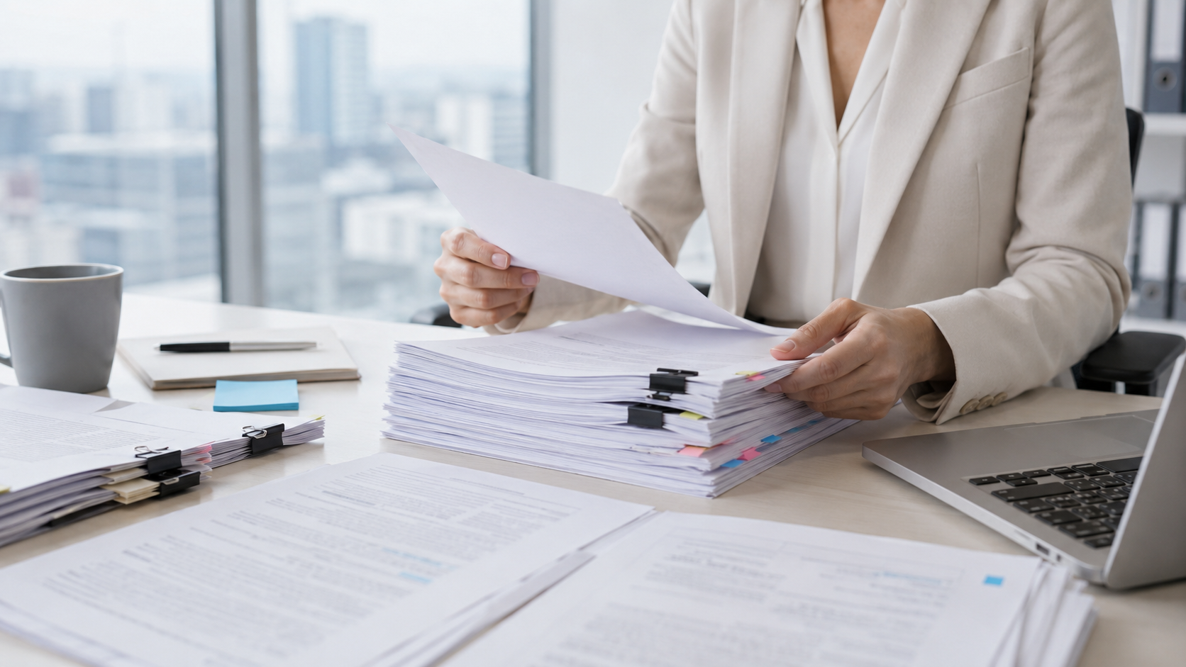 Legal document production materials being reviewed before Bates numbering