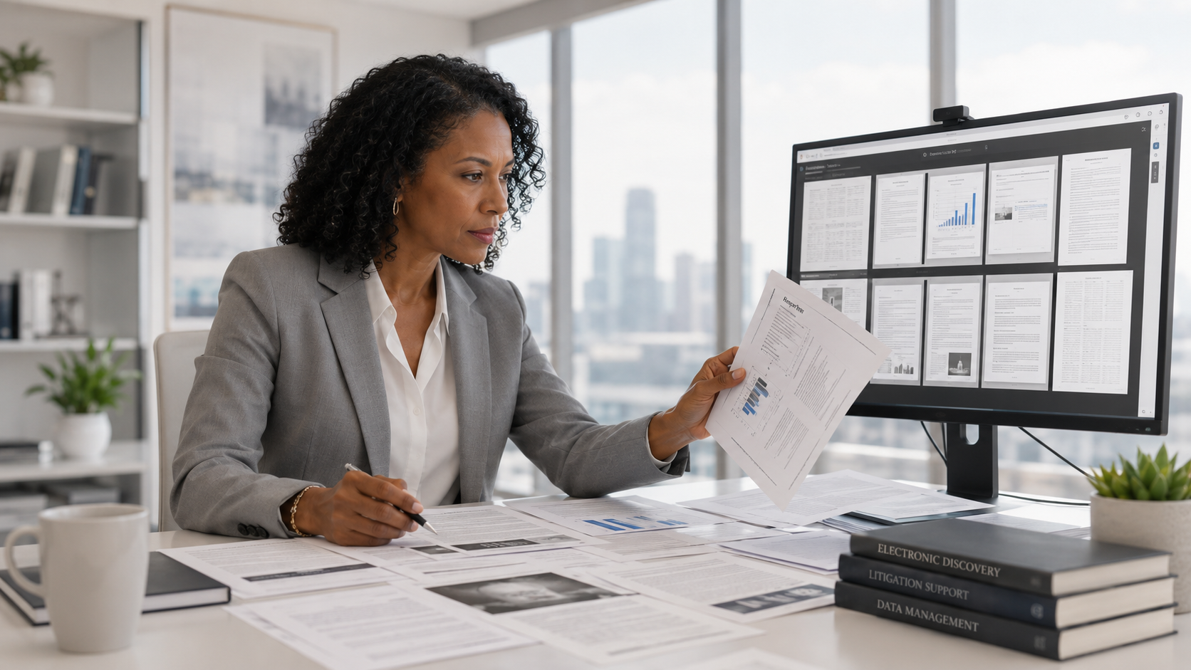 Paralegal reviewing a legal document production for Bates numbering errors